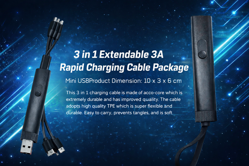 3 in 1 Extendable 3A Rapid Charging Cable