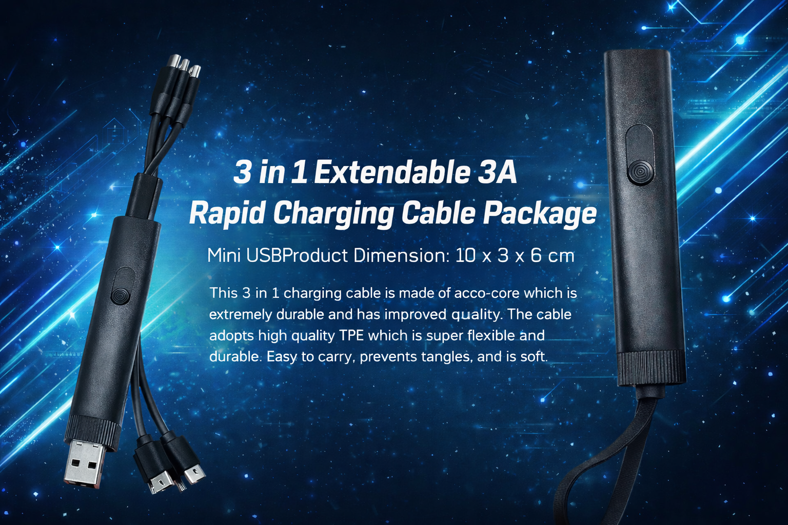 3 in 1 Extendable 3A Rapid Charging Cable