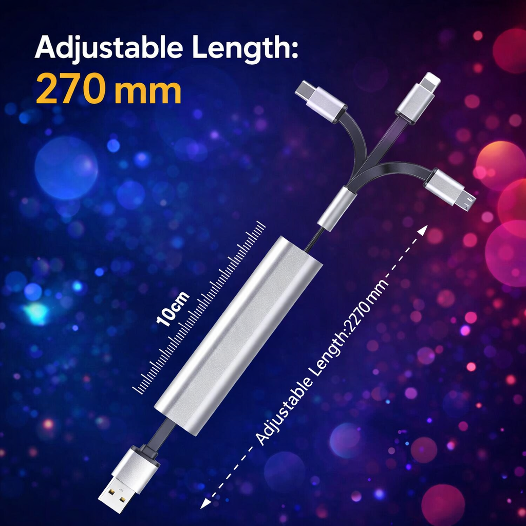 3 in 1 Extendable 3A Rapid Charging Cable